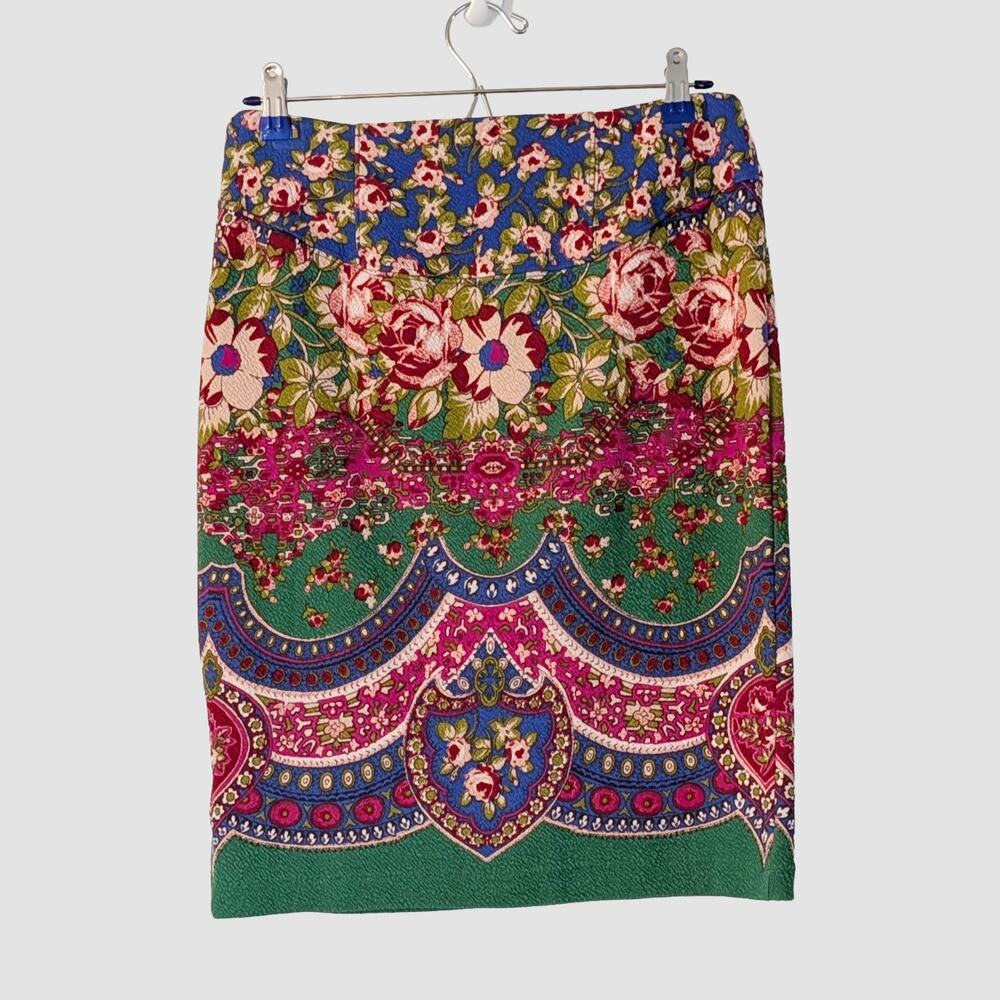 Anthropologie Maeve Sheffield Pencil Skirt 6 Floral Jewel Tone Border Print